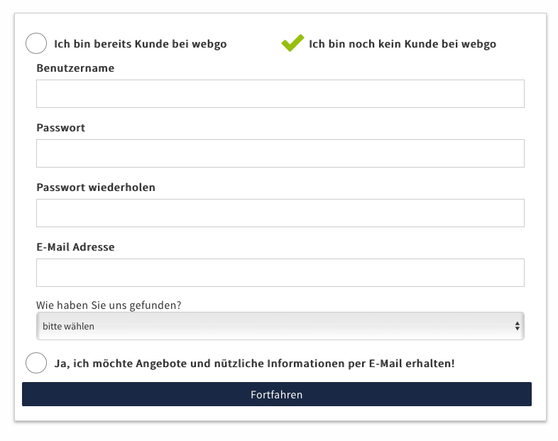 Webgo Registrierung