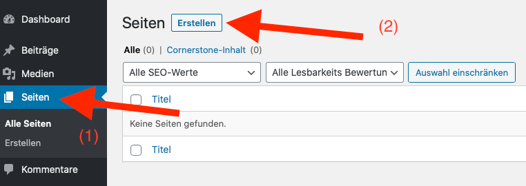Bei WordPress eine neue Seite erstellen