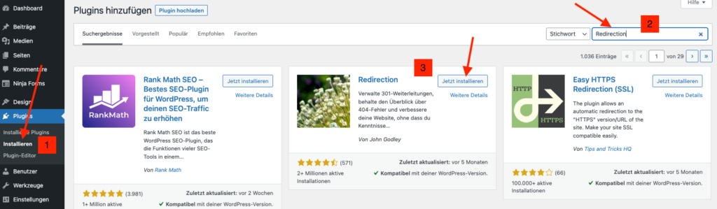 Redirection Plugin installieren